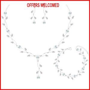 Clear Cubic Zirconia Wedding Jewelry Set Necklace Earrings Bracelet